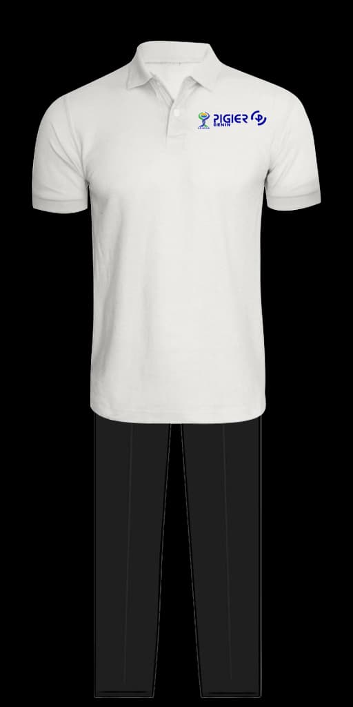 Tenue polo DECOGEF homme : polo beige à écussons et pantalon noir