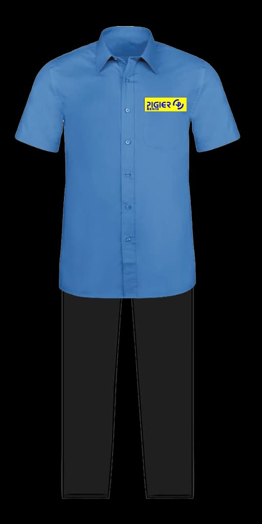 Tenue formelle homme : chemise bleu ciel à écusson Pigier-Bénin et pantalon noir